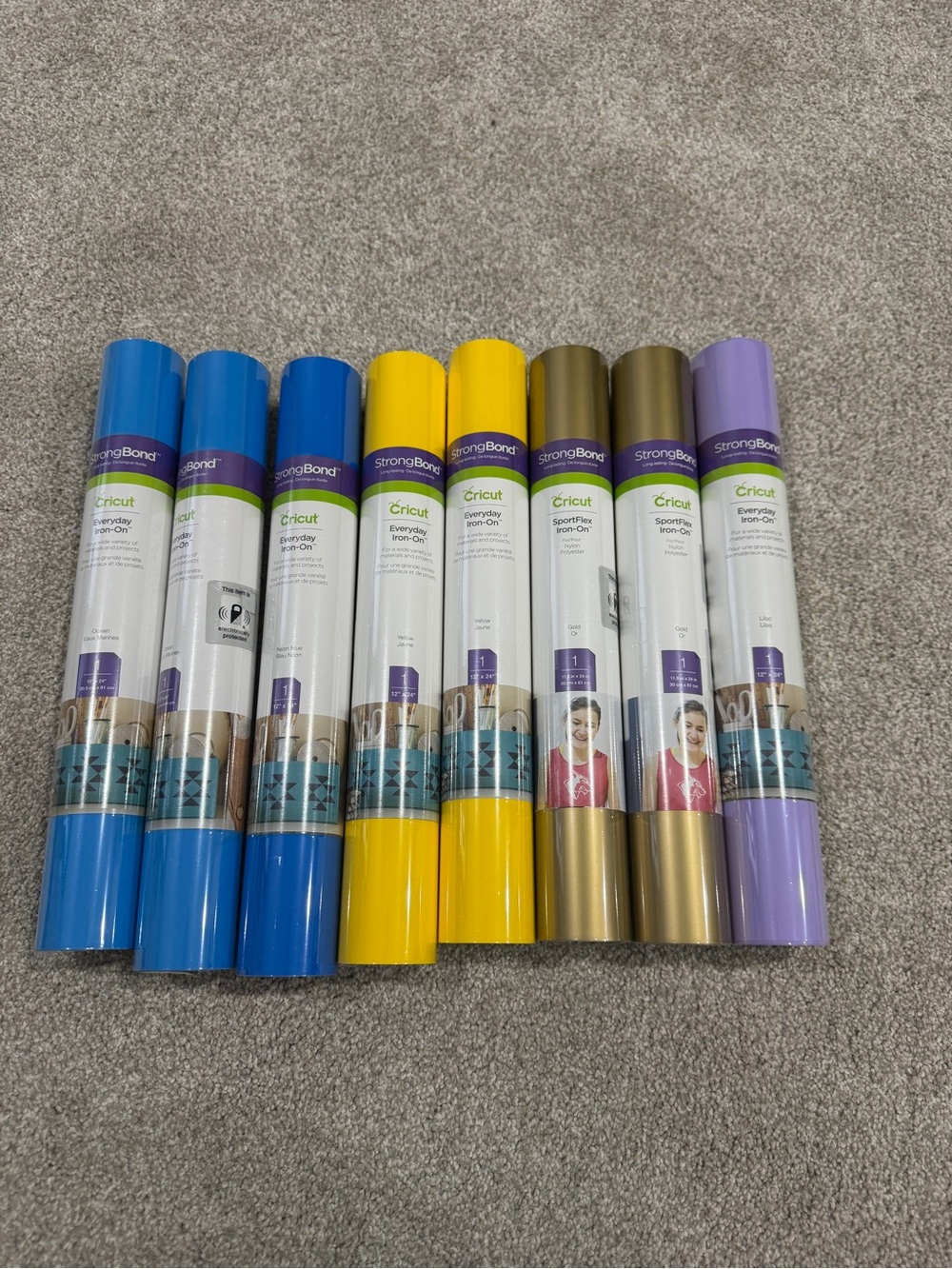 Cricut Everyday Iron-On Vinyl Rolls in Blue, Yellow, Gold, Purple